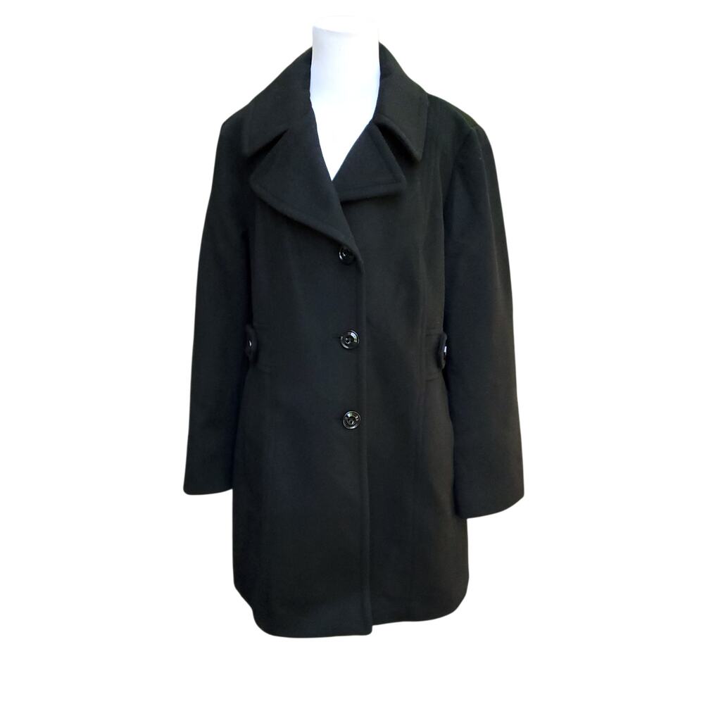 Anne Klein Wool Poly Black Single Breasted Walking Coat Pea Coat Old Money Sz L